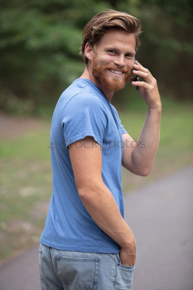 Similar – Image, Stock Photo Portrait of a hipster guy thinking in the forest