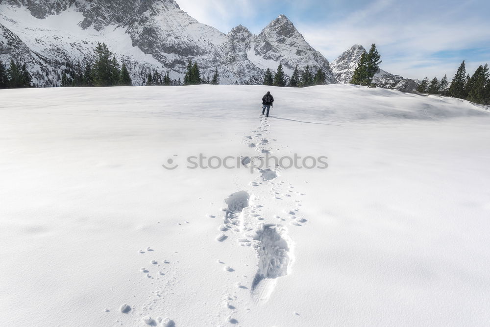 Similar – Image, Stock Photo Man walking through snow on a mountain peak