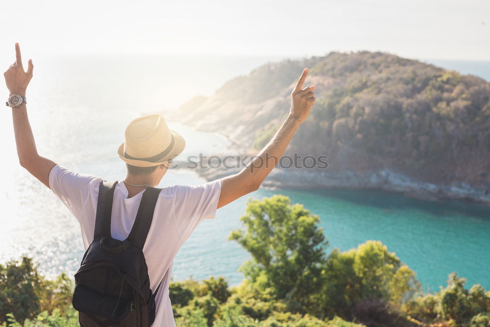 Similar – Image, Stock Photo Woman looking at mountain lake