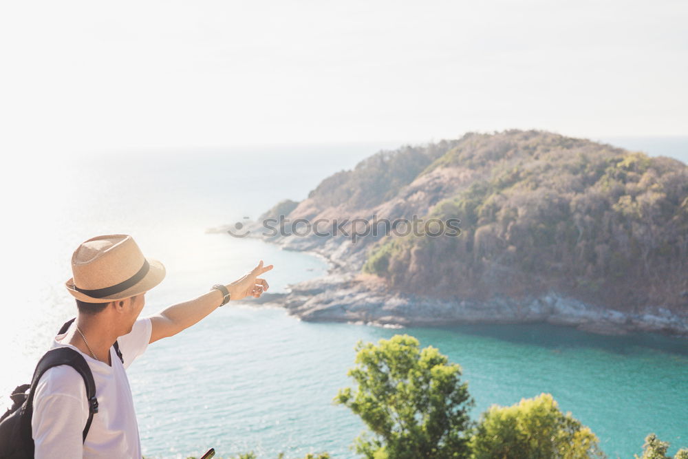 Image, Stock Photo Woman looking at mountain lake