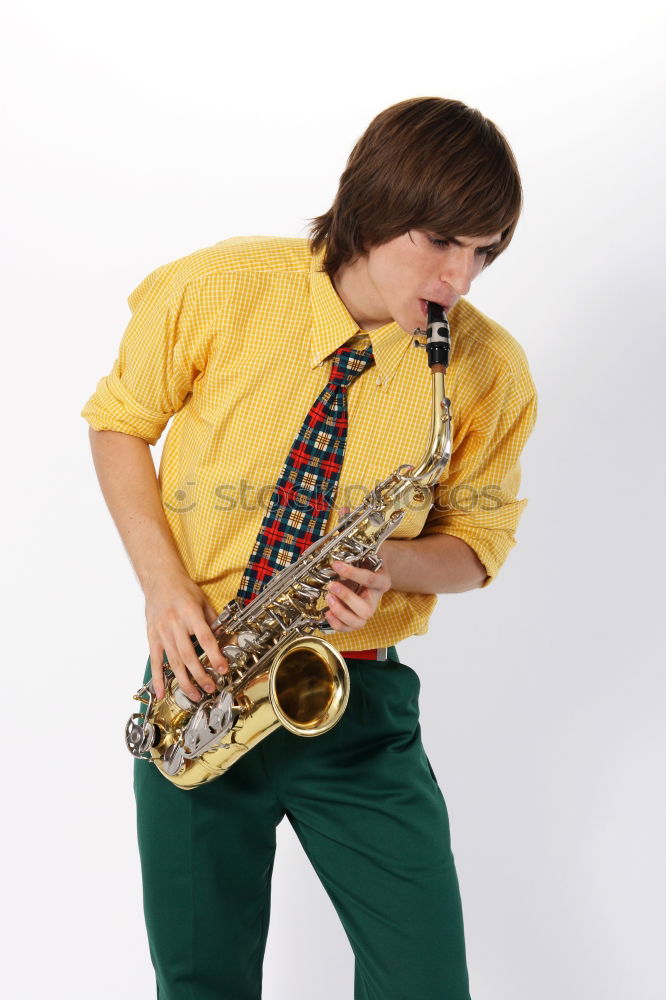 Image, Stock Photo Smiling jazzman with sax