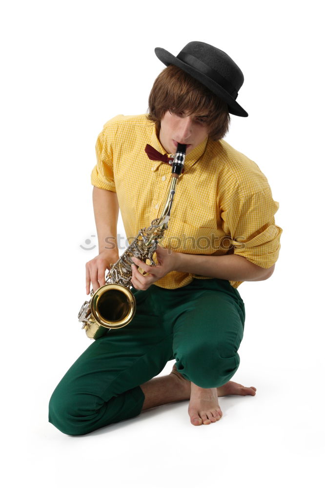 Similar – Image, Stock Photo Smiling jazzman with sax