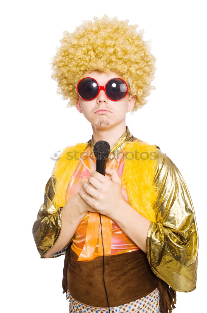 Similar – Woman with monkey mask posing against a yellow background