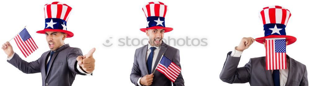 Similar – Man holds American flag in hand