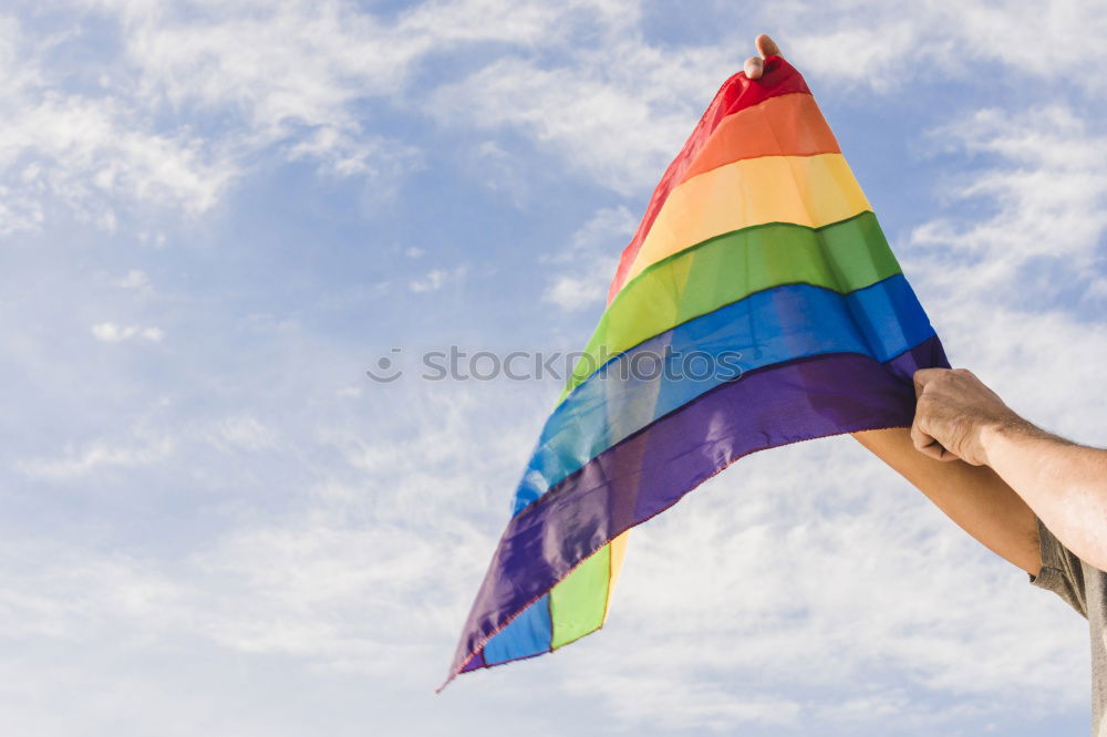 Similar – Image, Stock Photo Woman holding the Gay Rainbow Flag on green meadow outdoor