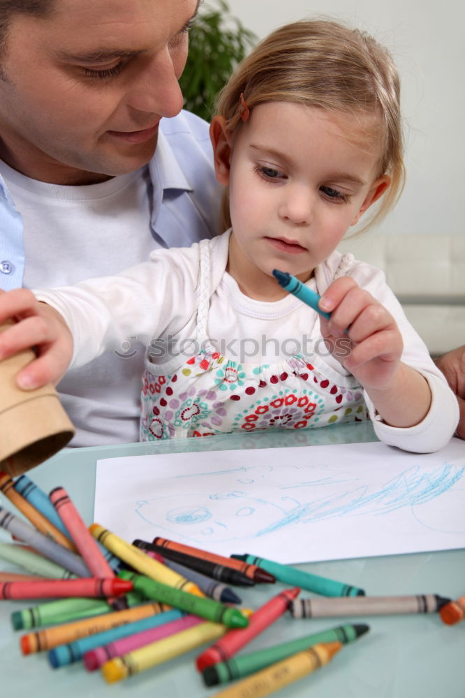 Similar – Image, Stock Photo Mom with little daughter drawing the colorful pictures