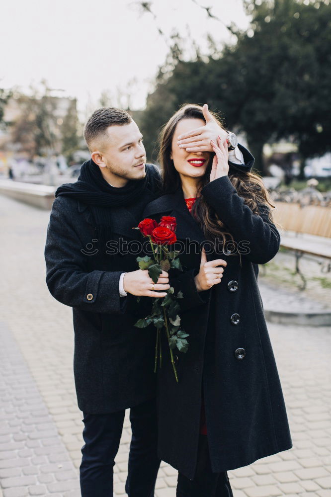 Image, Stock Photo Couple embracing on evening street