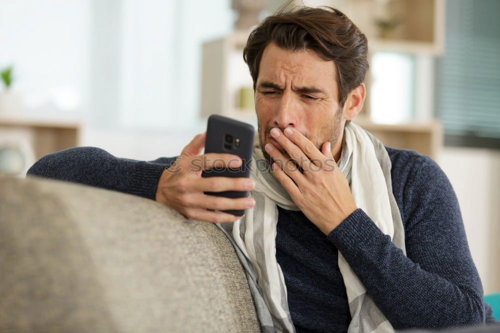 Similar – Image, Stock Photo Young womanbiting nails while sitting on a leather couch