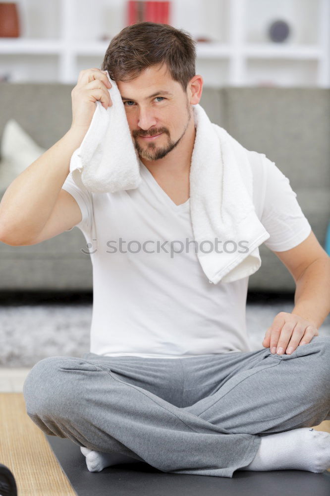 Similar – Image, Stock Photo Portrait of a young thoughtful mixed race man sitting in the sofa