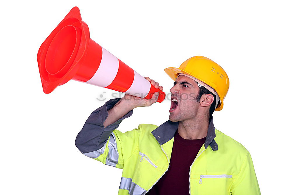 Similar – Image, Stock Photo Woman in warning vest making announcement with megaphone