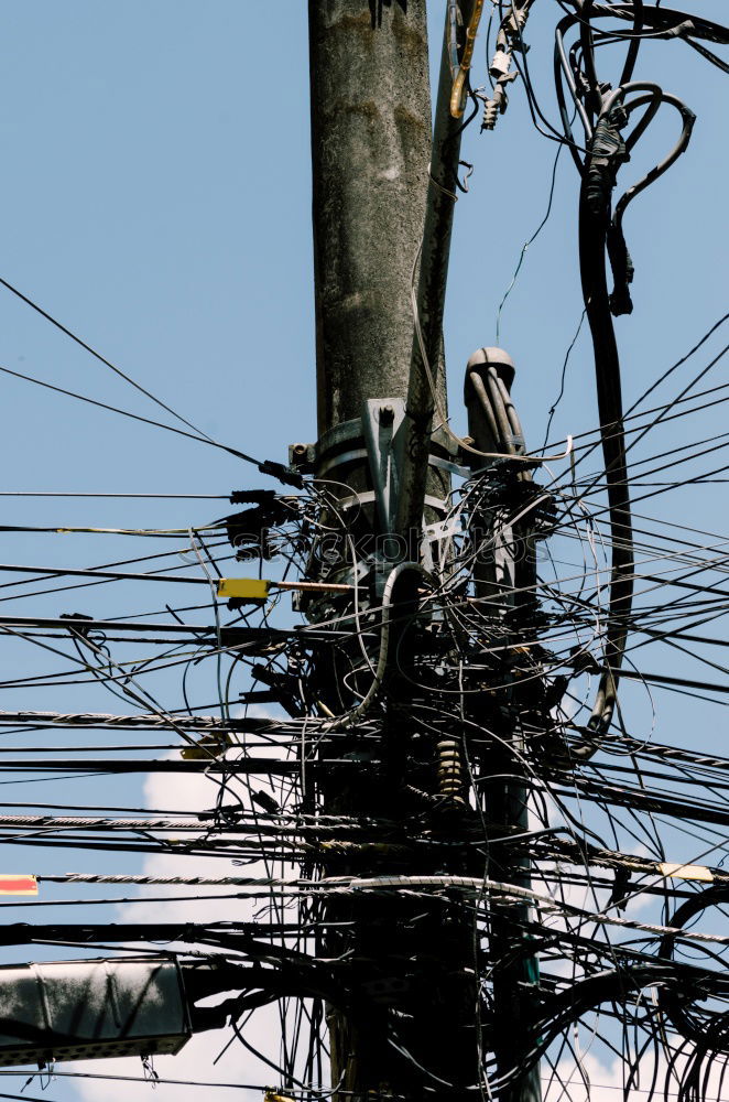 Similar – Tangled electrical wires on urban electric pole. Disorganized and messy to organization management concept. Closeup tangled electrical wires . Should take underground wire for beautiful landscape.