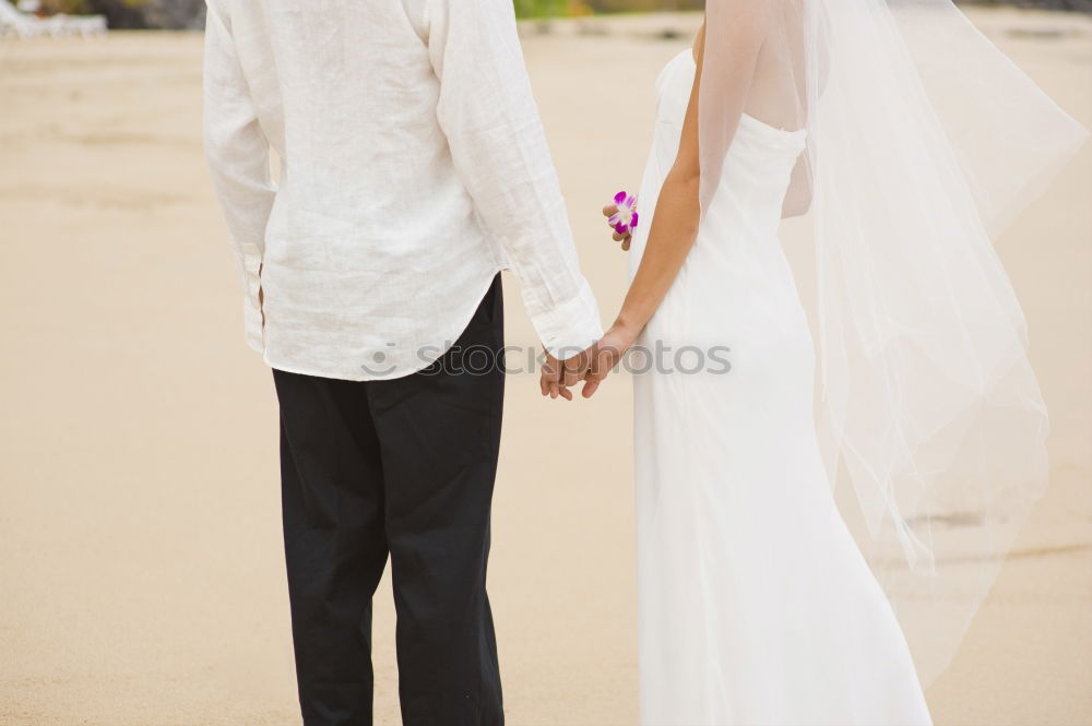 Similar – Image, Stock Photo Crop bride with bouquet embracing groom