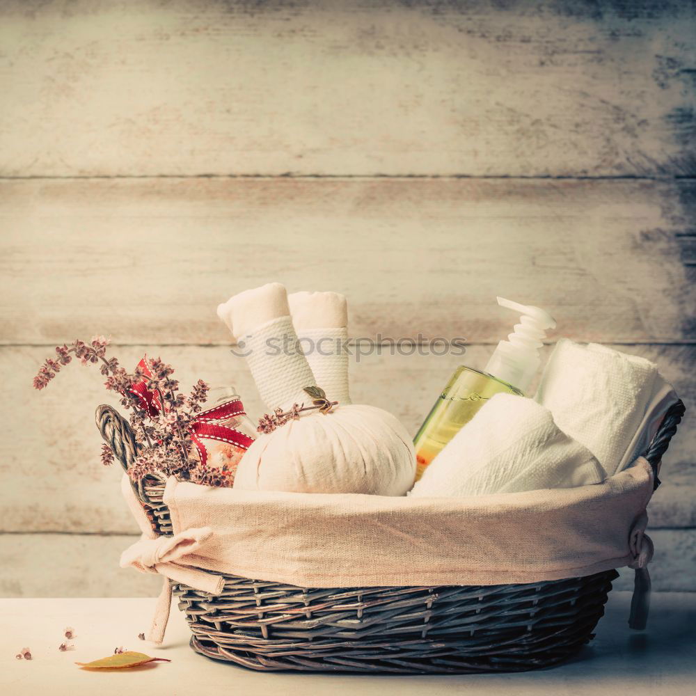 Image, Stock Photo Massage or sauna basket with herbs and accessories