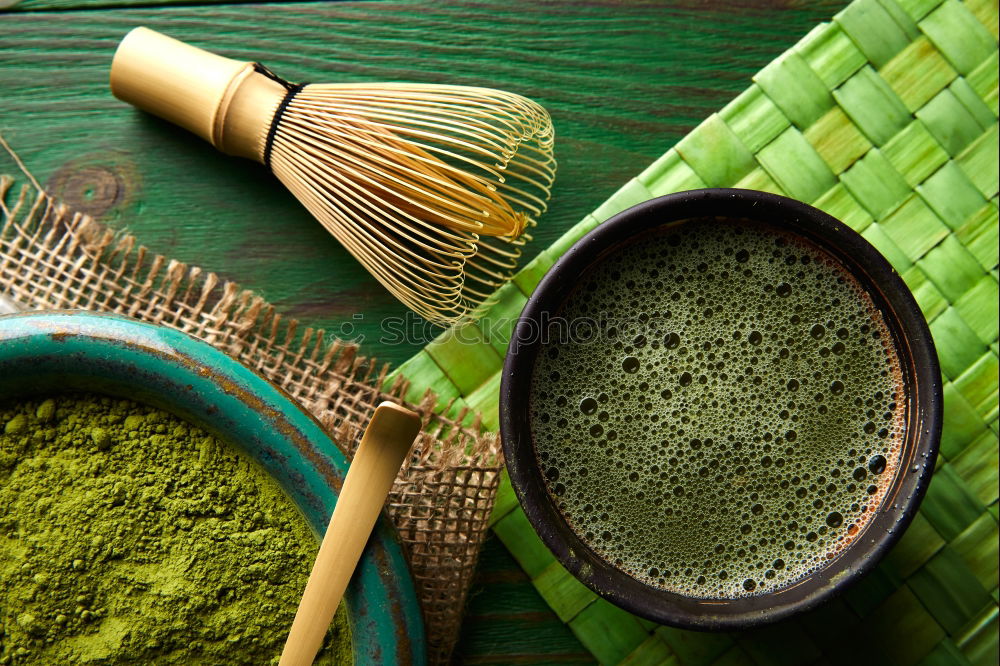 Image, Stock Photo Preparing matcha tea with bamboo whisk