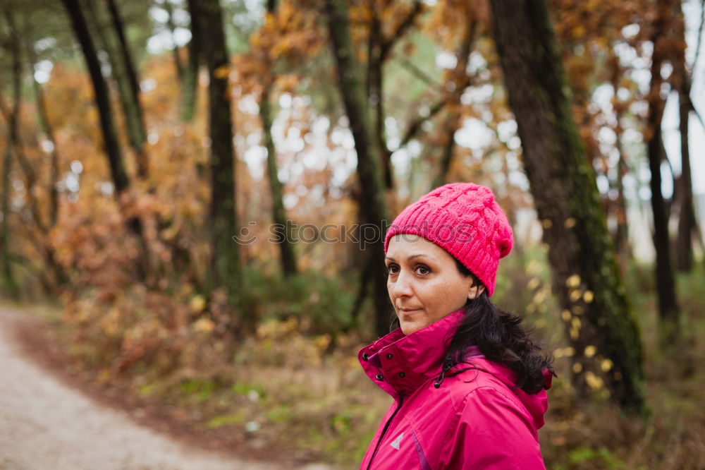 Similar – Image, Stock Photo Hiking, woman hiker enjoying the scenery in the snowy forest