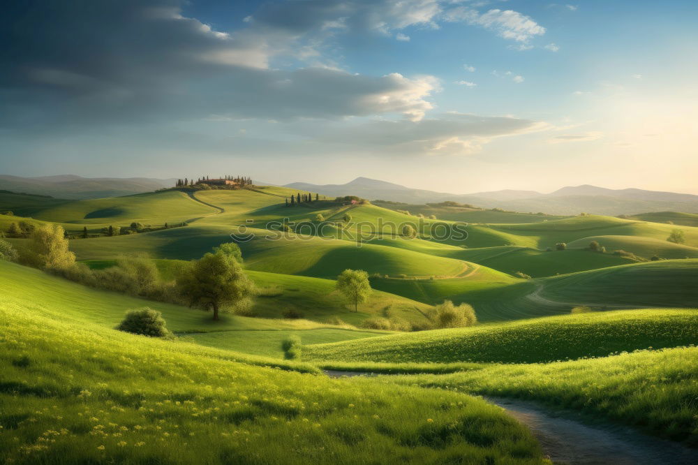 Similar – Spring in the fields of Tuscany in the sunset