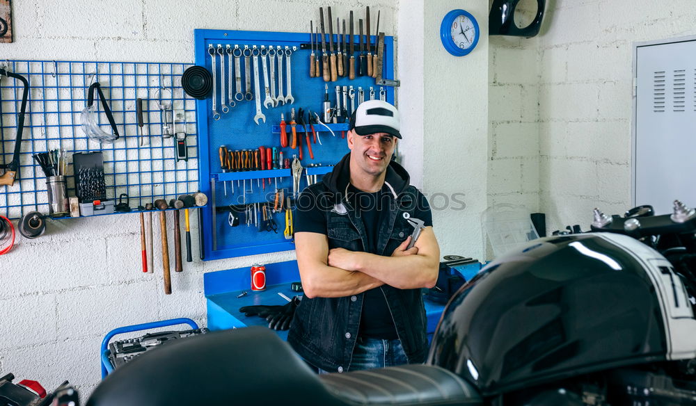 Similar – Image, Stock Photo Motorcycles mechanic resting having a beer