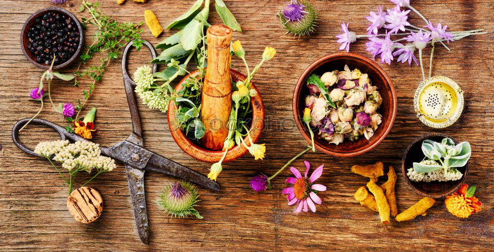 Image, Stock Photo Spices and oil on table