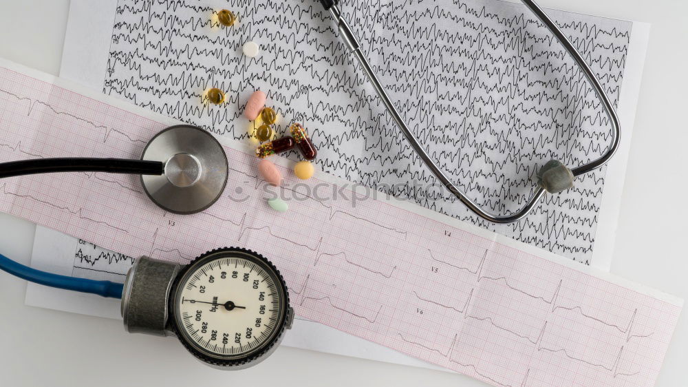 Similar – Image, Stock Photo red stethoscope, pills, medical bottles and empty clipboard