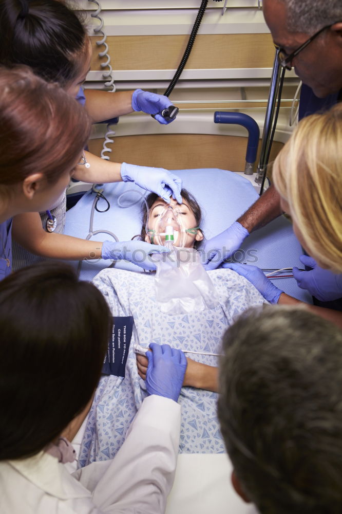 Image, Stock Photo A fragment of a dental room with a kid, lying on a dental chair, and a part of his doctors figure