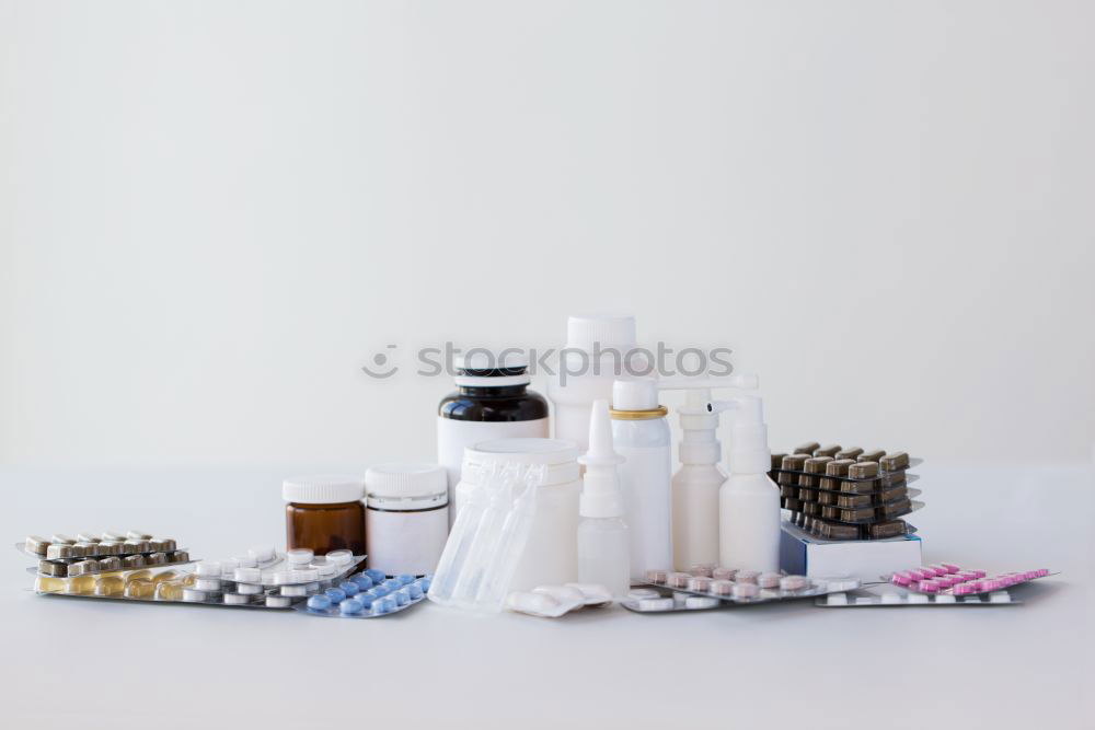 Similar – blank clipboard, medicine bottles, stethoscope, pills