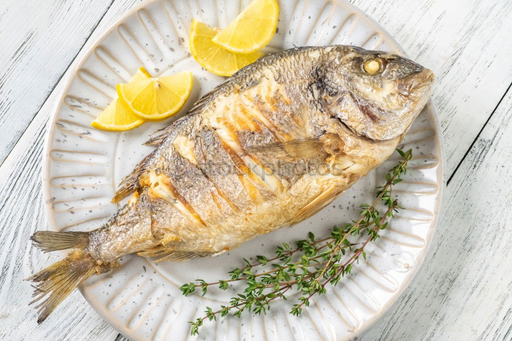 Similar – Image, Stock Photo Roasted salmon and vegetables