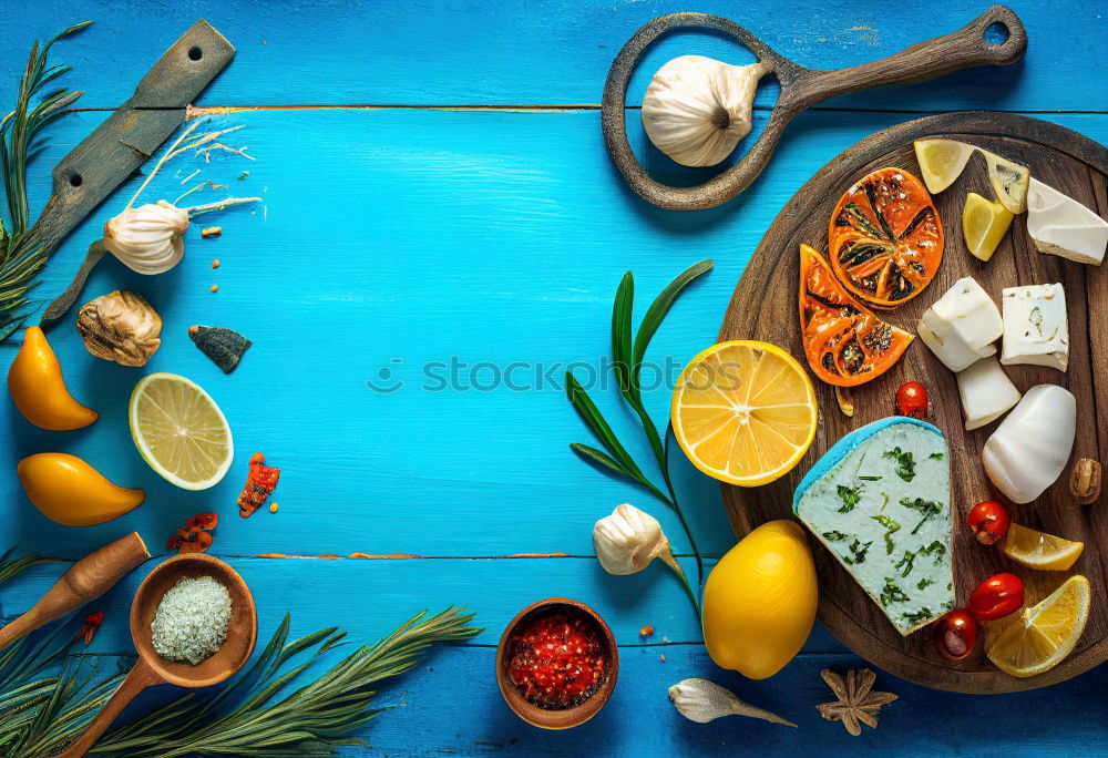 Similar – Image, Stock Photo Healthy golden turmeric milk on tray with ingredients: cardamom, turmeric, cinnamon, honey and ginger on blue background , top view, vertical.  Immune boosting remedy , detox and dieting concept.