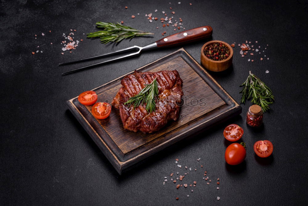 Similar – Image, Stock Photo Medium roasted meat steak and salsa sauce