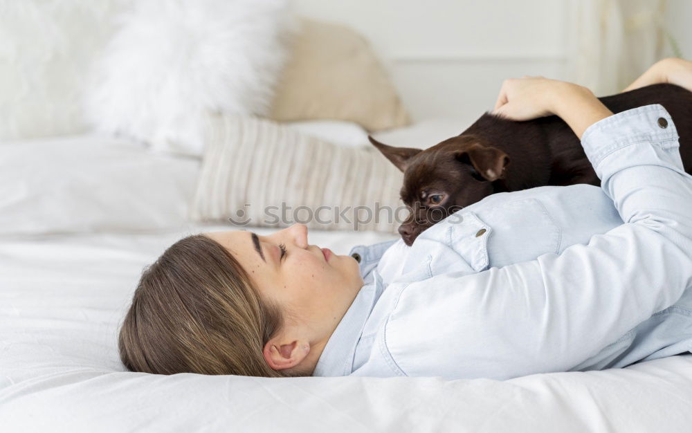 Similar – Image, Stock Photo Young man sleeping with his dog