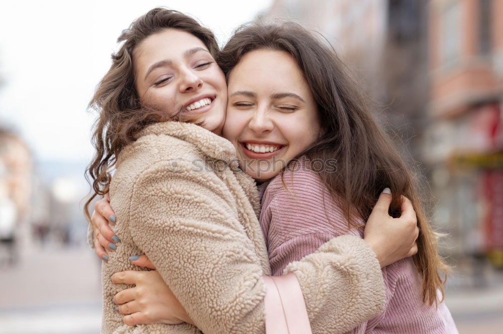 Similar – Image, Stock Photo Teenage girls having fun blowing bubbles together