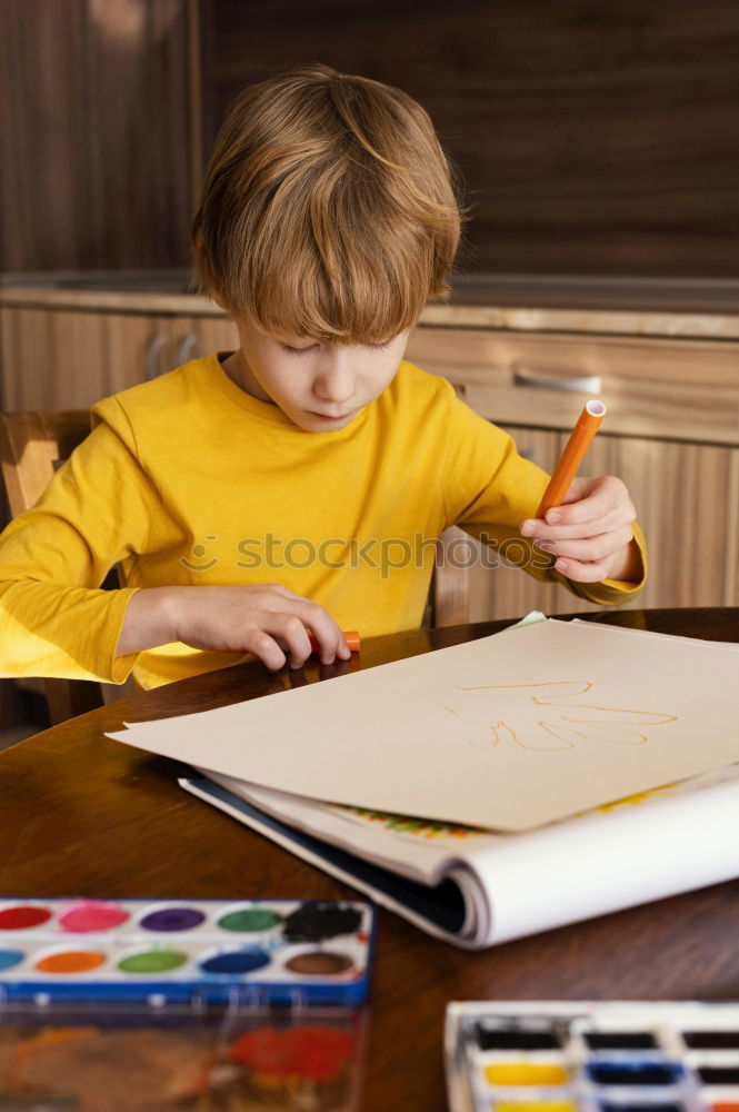 Similar – Image, Stock Photo Toddler boy crafting christmas cards and gifts at home