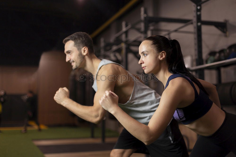 Image, Stock Photo Man doing push ups in fitness class