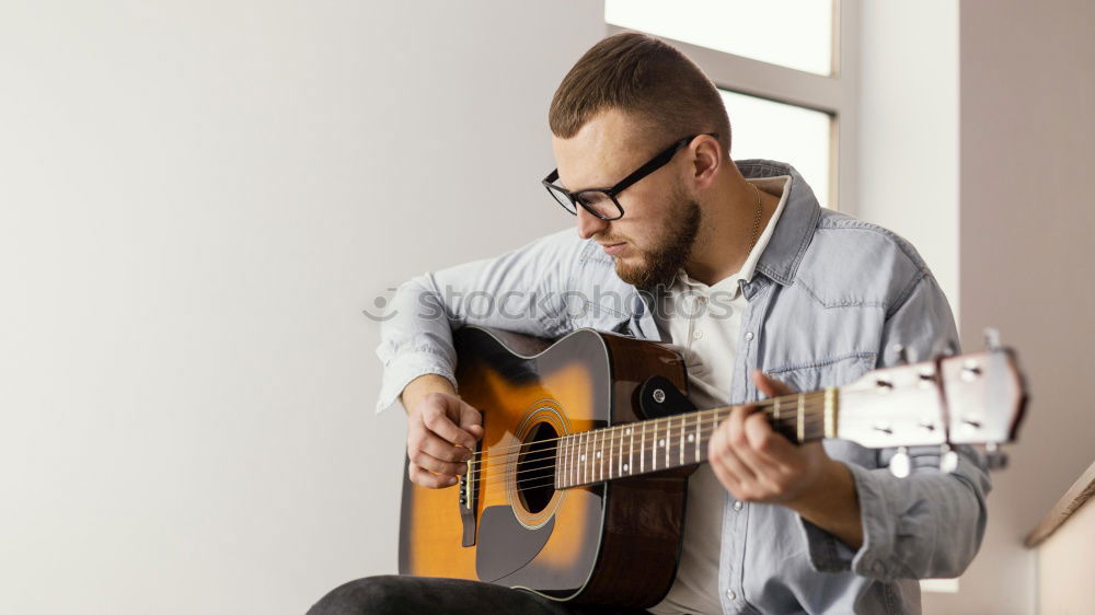 Similar – Image, Stock Photo outdoor photo session with a bass player and his instruments