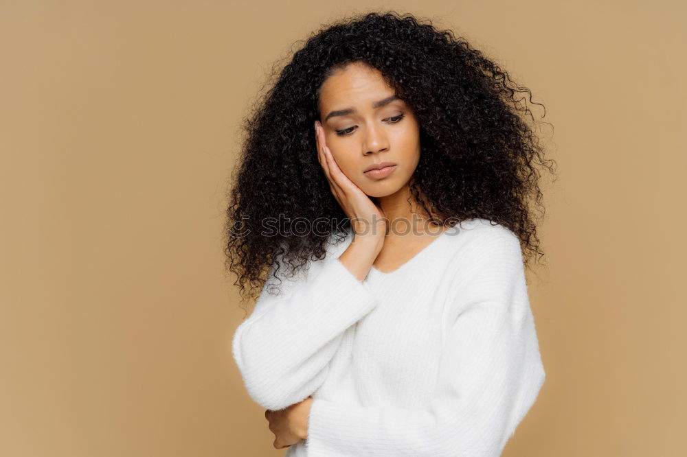 Similar – Image, Stock Photo Beautiful serious thoughtful and sad black woman covering her head with sheet in bed