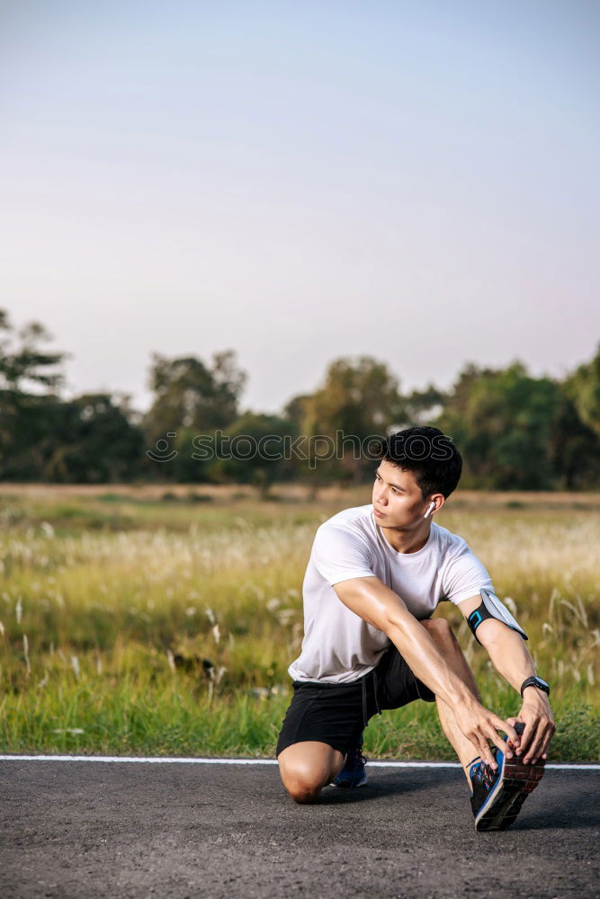 Similar – Image, Stock Photo Man is doing stretching and warm up for intense sports workout