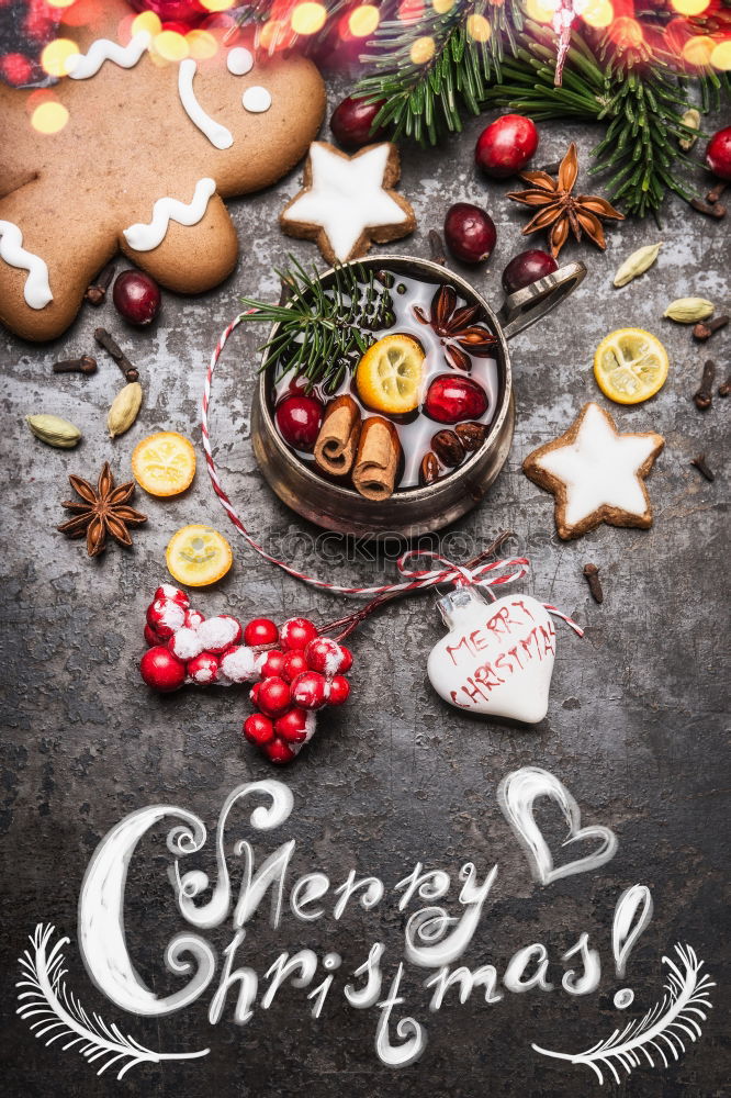 Similar – Image, Stock Photo Christmas greeting card with mulled wine and cookies