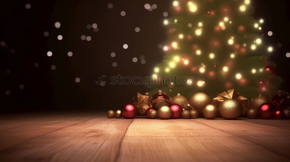 Similar – Decorated Christmas tree with burning candle and Christmas tree balls in the living room in retro colouring