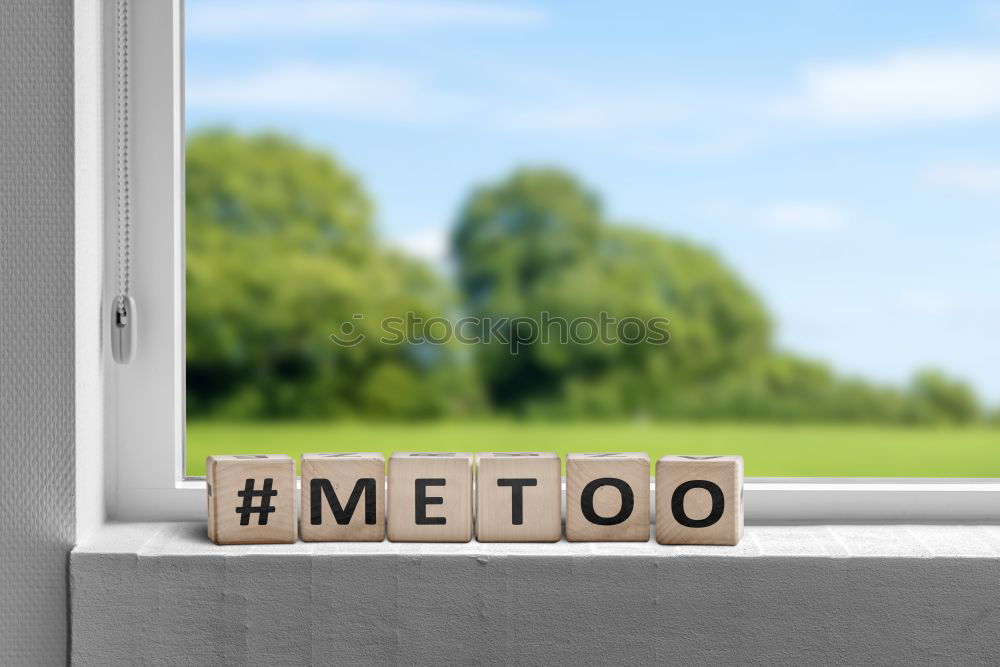 Image, Stock Photo young woman outdoors showing a notepad with the text me too