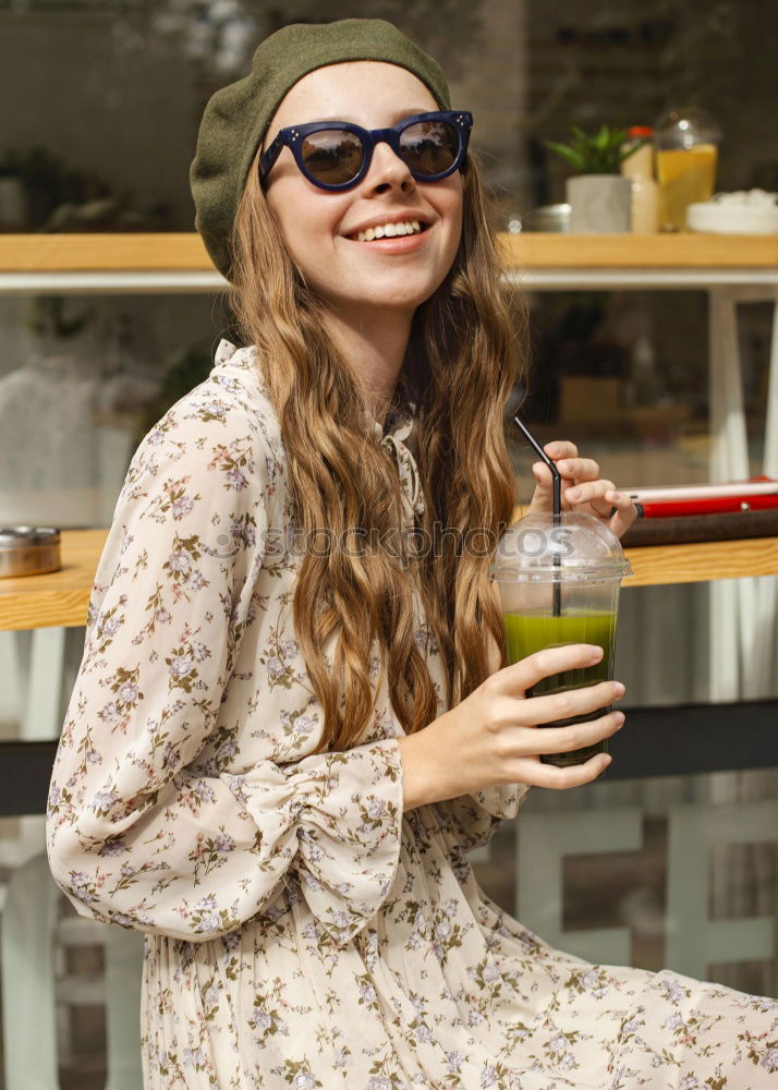 Similar – Happy beautiful teen with pink sunglasses