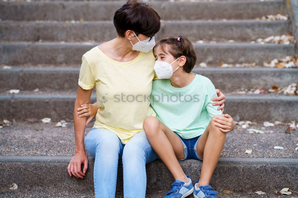 Image, Stock Photo Mother with her seven year old daughter laughing