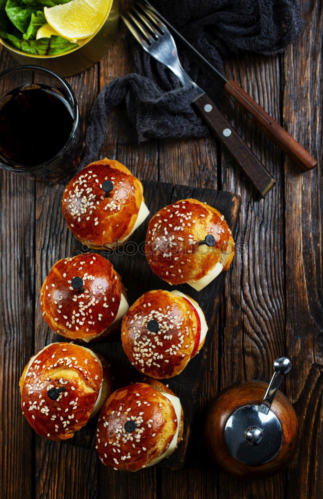 Similar – Image, Stock Photo Peaches with cheese and honey in a baking tin
