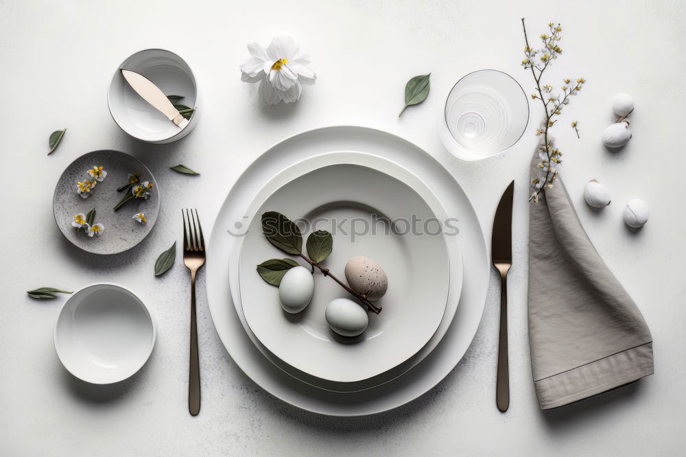 Similar – Image, Stock Photo set of spring dishware on white background.