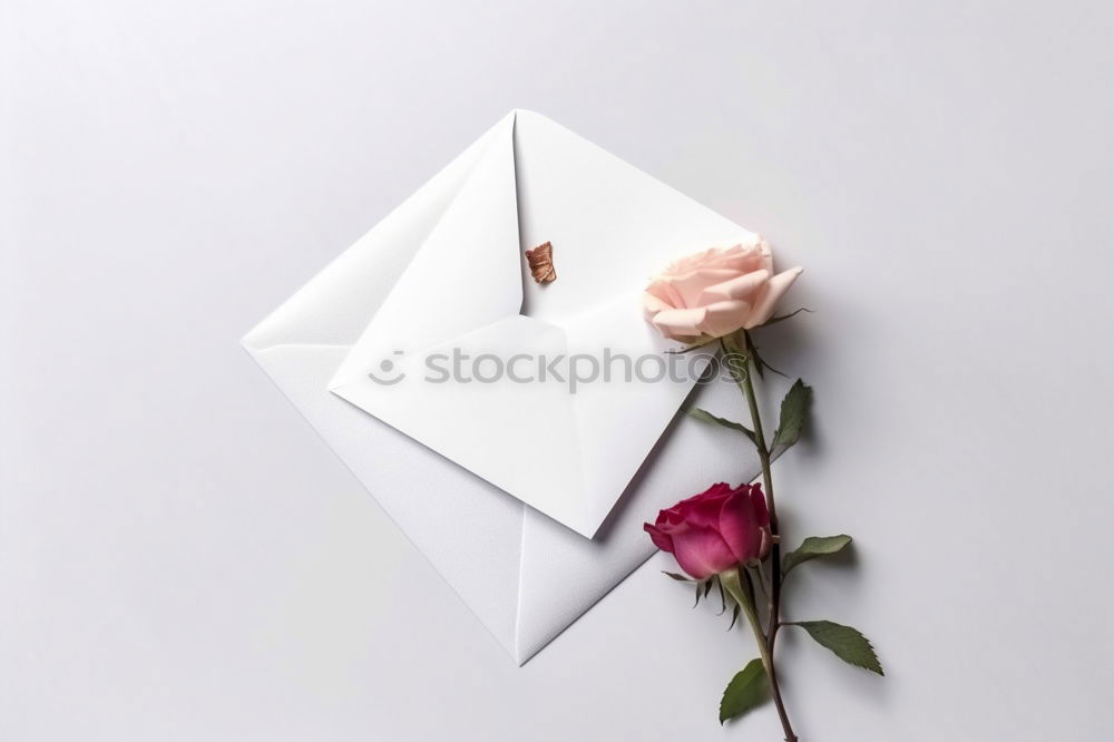 Image, Stock Photo White envelope with flowers on pink background