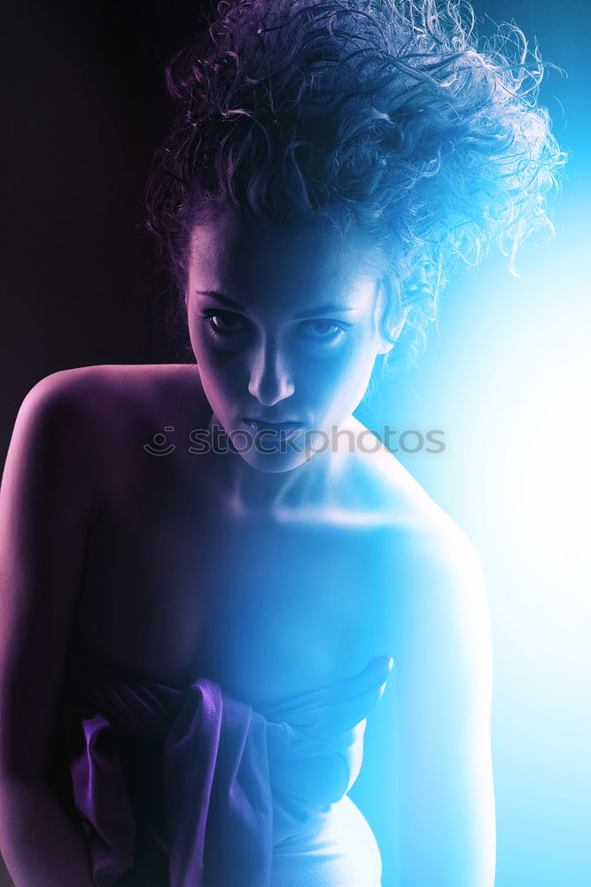 Similar – Image, Stock Photo Woman with fluorescent tracks on face