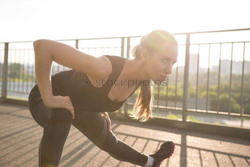 Similar – Female young athlete doing interval training on stairs