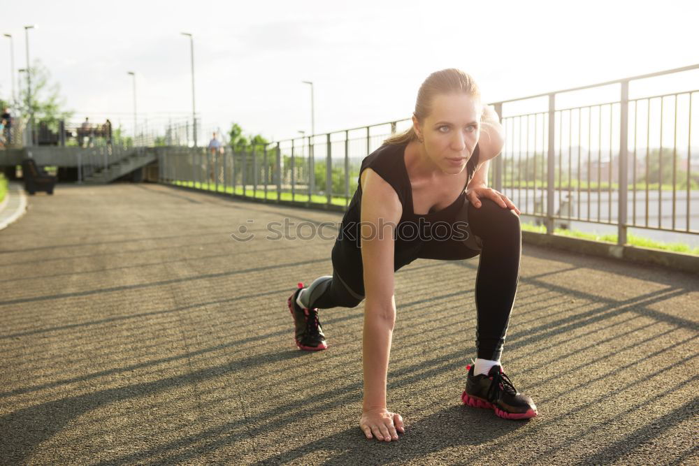 Similar – Happy fit young woman doing stretching exercises