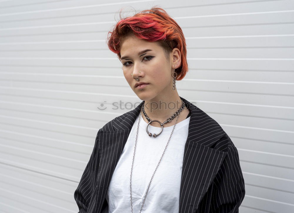 Similar – Portrait of a punk or gothic young woman smiling