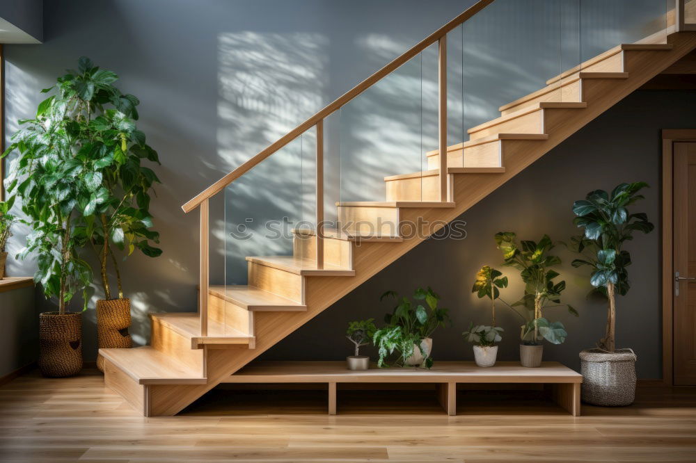 Cosy living room with stairs and Christmas wreath