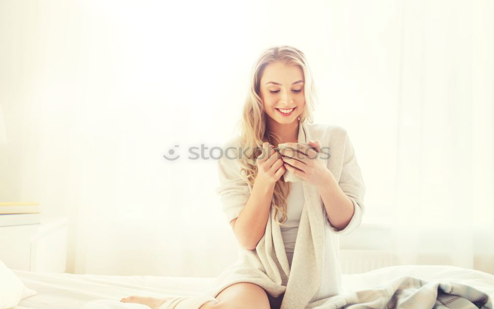 Similar – Image, Stock Photo Young healthy beautiful blonde woman in the bed eating fruits