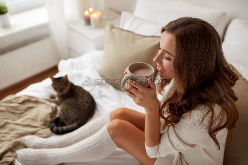 Similar – Image, Stock Photo Woman with mobile phone at home